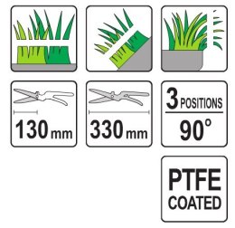 YATO NOŻYCE DO TRAWY OBROTOWE 330MM 3-POZYCYJNE OSTRZA TEFLON