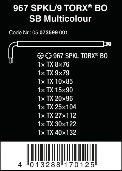 WERA ZESTAW KLUCZY TORX 9 SZTUK WERA ZESTAW KLUCZY TORX 9 SZTUK
