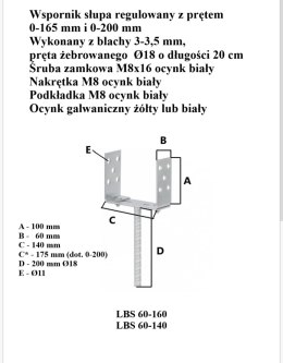 UN PODSTAWA SŁUPA REGULOWANA 0-165MM NA PRĘT, OCYNK ŻÓŁTY