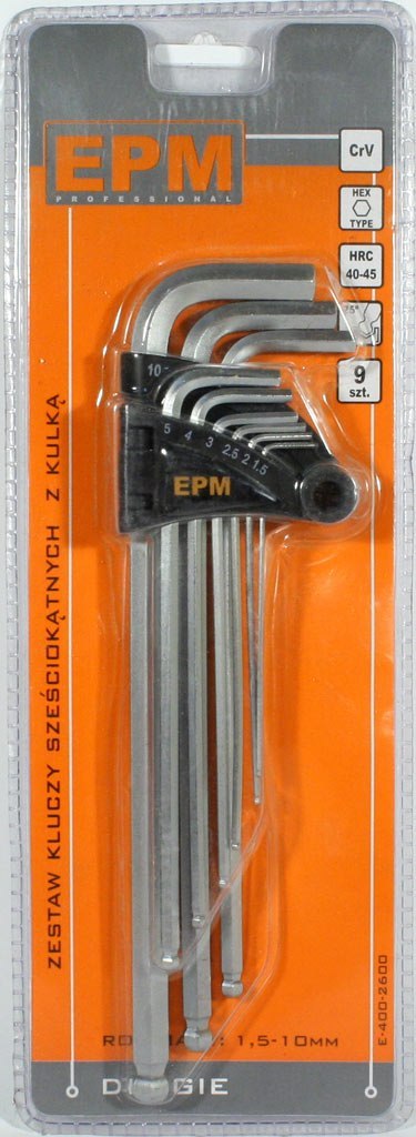 EPM KOMPLET KLUCZY IMBUSOWY ''HEX'' TYP L 9SZT. Z KULKĄ DŁUGIE EPM KOMPLET KLUCZY IMBUSOWY ''HEX'' TYP L 9SZT. Z KULKĄ DŁUGIE