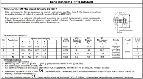 UN OGNIWO PRZEGUBOWE GM74W-G8 10MM WLL 3.15T