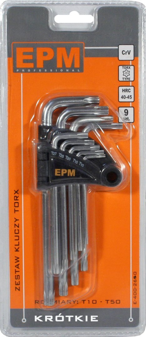 EPM KOMPLET KLUCZY TORX TYP L T10-T50 9SZT. KRÓTKIE EPM KOMPLET KLUCZY TORX TYP L T10-T50 9SZT. KRÓTKIE