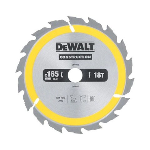 DEWALT PIŁA TARCZOWA DO DREWNA 165/20MM, 18 ZĘBÓW