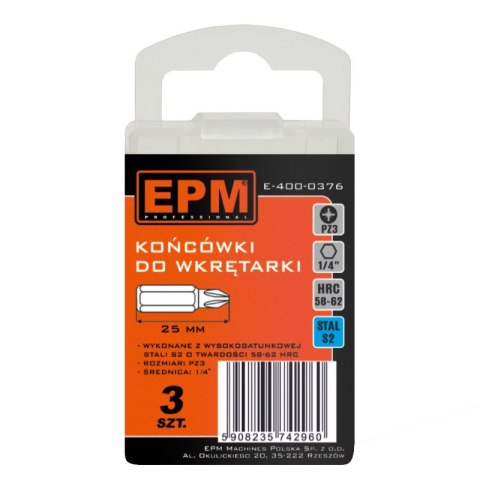 EPM GROT, BIT, KOŃCÓWKA DO WKRĘTARKI 25MM 3SZT. PZ3 EPM GROT, BIT, KOŃCÓWKA DO WKRĘTARKI 25MM 3SZT. PZ3
