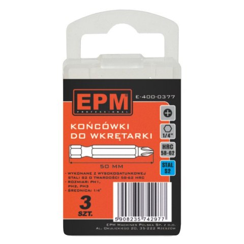 EPM GROT, BIT, KOŃCÓWKA DO WKRĘTARKI 50MM 3SZT. PH1,PH2,PH3 EPM GROT, BIT, KOŃCÓWKA DO WKRĘTARKI 50MM 3SZT. PH1,PH2,PH3