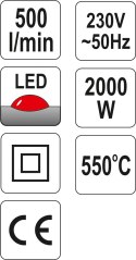 YATO OPALARKA 2000W 70~550°C AKCESORIA WSKAŹNIK LED