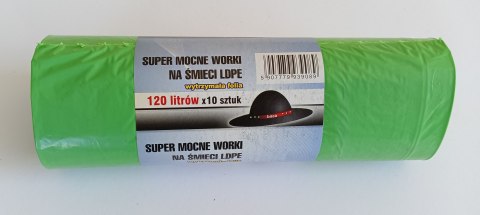 UN WORKI NA ŚMIECI 120L 70*110 ZIELONE 10 SZTUK