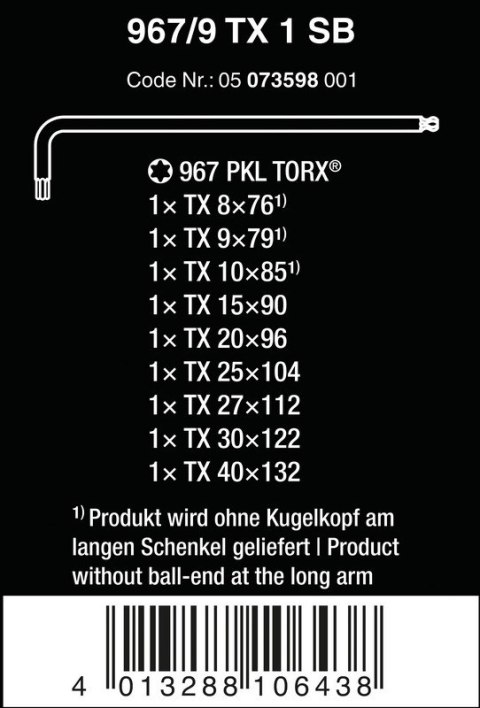 WERA ZESTAW KLUCZY TRZPIENIOWYCH TORX BLACKLASER WERA ZESTAW KLUCZY TRZPIENIOWYCH TORX BLACKLASER