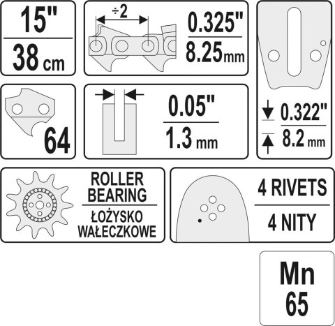 YATO PROWADNICA ŁAŃCUCHA DO PILAREK 15'' 325U YATO PROWADNICA ŁAŃCUCHA DO PILAREK 15'' 325U
