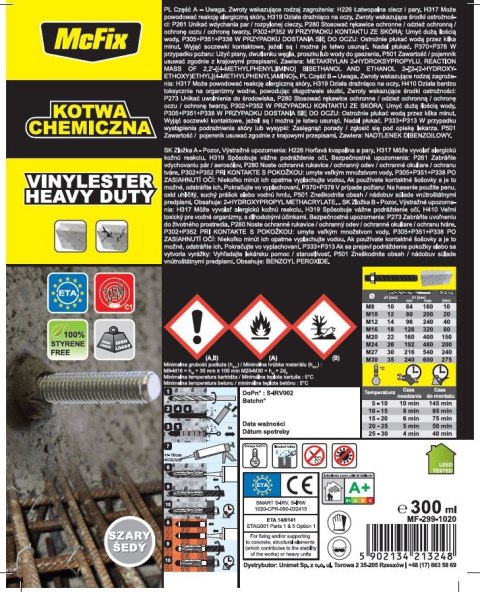 MC FIX ŻYWICA VINYLOESTROWA 300ML,KOTWA CHEMICZNA MC FIX ŻYWICA VINYLOESTROWA 300ML,KOTWA CHEMICZNA