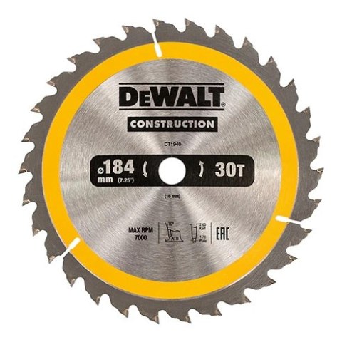 DEWALT PIŁA TARCZOWA DO DREWNA 184/16MM, 30 ZĘBÓW