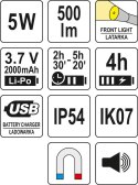 YATO LATARKA ROBOCZA 500LM, LI-PO 3,7V 2000MAH, 3W1