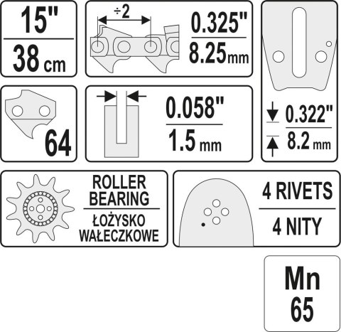 YATO PROWADNICA ŁAŃCUCHA DO PILAREK 15'' 325U YATO PROWADNICA ŁAŃCUCHA DO PILAREK 15'' 325U