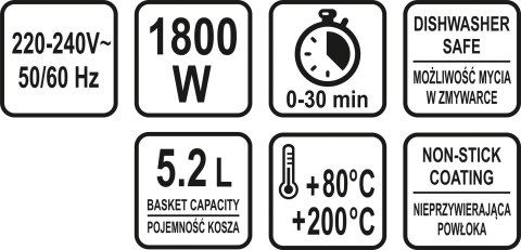 LUND FRYTKOWNICA BEZTŁUSZCZOWA 1800W, 5.2L. LUND FRYTKOWNICA BEZTŁUSZCZOWA 1800W, 5.2L.
