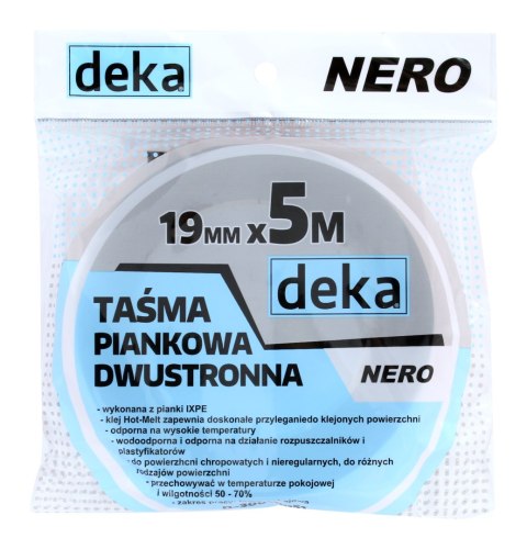 DEKA TAŚMA DWUSTRONNA PIANKOWA NERO CZARNA 19MM*5M