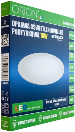 ORION PANEL LED PODTYNKOWY OKRĄGŁY SLIM 18W, 1440LM, 225MM