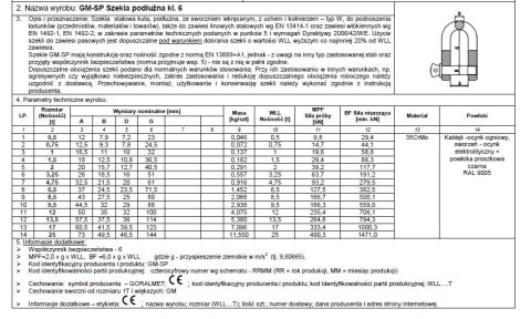 UN SZEKLA PODŁUŻNA KL.6 GM-SP 1.5T WLL UN SZEKLA PODŁUŻNA KL.6 GM-SP 1.5T WLL