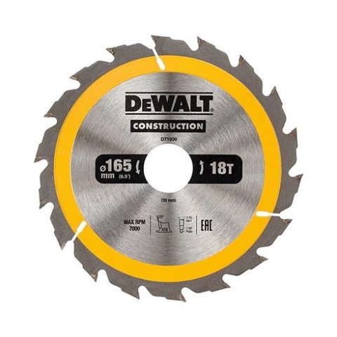 DEWALT PIŁA TARCZOWA DO DREWNA 165/30MM, 18 ZĘBÓW