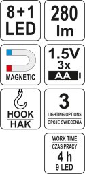 YATO LATARKA WARSZTATOWA 2W1 LED MAGNET 3XAA