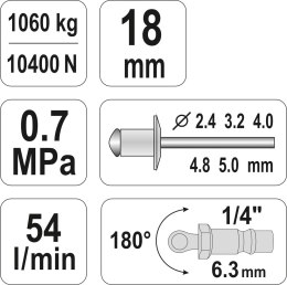 YATO NITOWNICA PNEUMATYCZNA 2,4-5,0MM