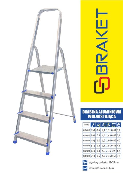 BRAKET DRABINA ALUMINIOWA WOLNOSTOJĄCA 164CM 4 STOPNIE + PODEST