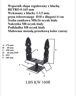 UN PODSTAWA SŁUPA REGULOWANA 0-165MM NA KWADRAT RETRO