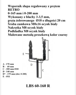 UN PODSTAWA SŁUPA REGULOWANA 0-165MM NA PRĘT RETRO