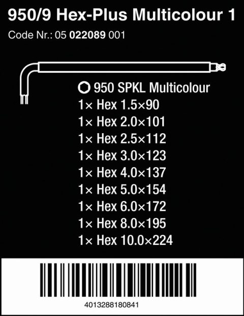 WERA ZESTAW KLUCZY TRZPIENIOWYCH Z KULKĄ 950 SPKL/9 HEX 1.5-10MM WERA ZESTAW KLUCZY TRZPIENIOWYCH Z KULKĄ 950 SPKL/9 HEX 1.5-10MM