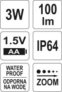 YATO METALOWA LATARKA Z DIODĄ CREE 100*25MM