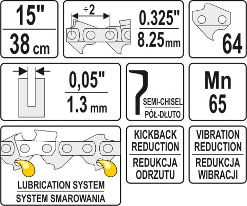 YATO ŁAŃCUCH TNĄCY DO PILARKI 15'' .325 1.3MM 64Z YATO ŁAŃCUCH TNĄCY DO PILARKI 15'' .325 1.3MM 64Z