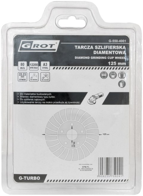 GROT TARCZA SZLIFIERSKA DIAMENTOWA G-TURBO 125MM GROT TARCZA SZLIFIERSKA DIAMENTOWA G-TURBO 125MM