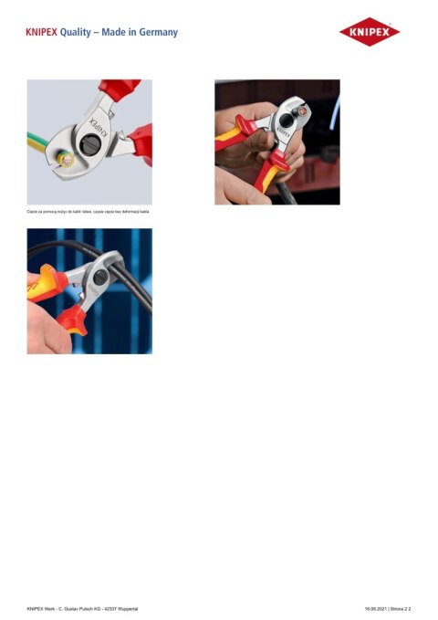 KNIPEX NOŻYCE DO KABLI IZOLOWANE 1000V 165MM KNIPEX NOŻYCE DO KABLI IZOLOWANE 1000V 165MM