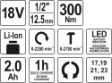 YATO KLUCZ UDAROWY 18V 1/2'' 300NM 2.0AH