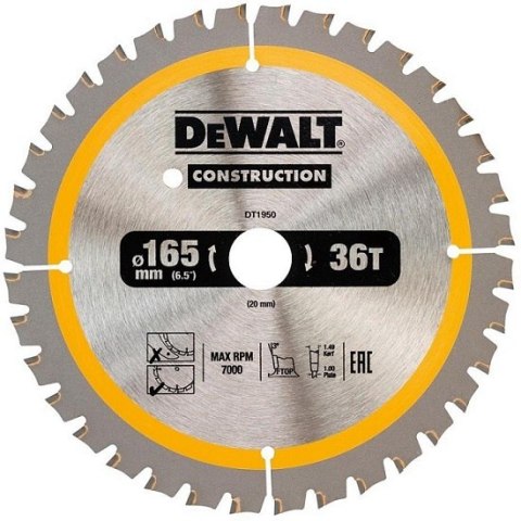 DEWALT PIŁA TARCZOWA DO DREWNA 165/20MM, 40 ZĘBÓW