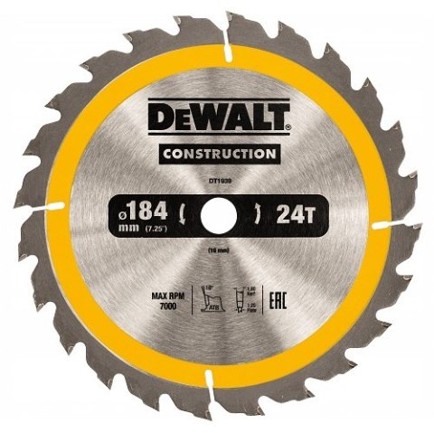 DEWALT PIŁA TARCZOWA DO DREWNA 184/16MM, 24 ZĘBÓW