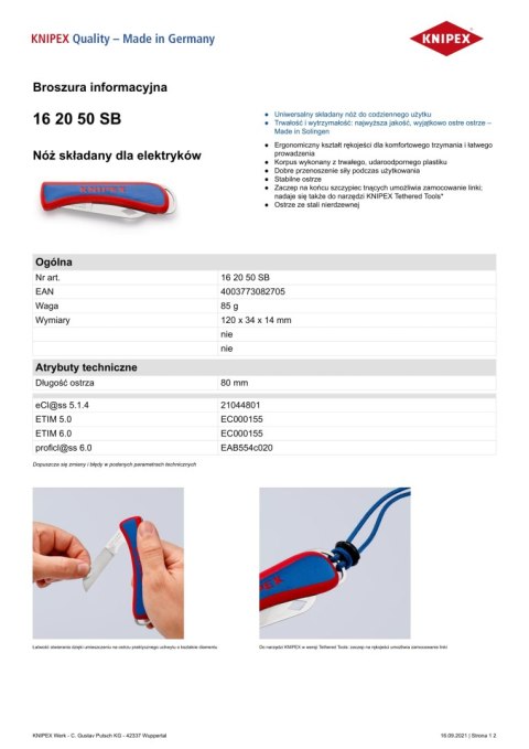 KNIPEX NÓŻ MONTERSKI STAL NIERDZEWNA KNIPEX NÓŻ MONTERSKI STAL NIERDZEWNA