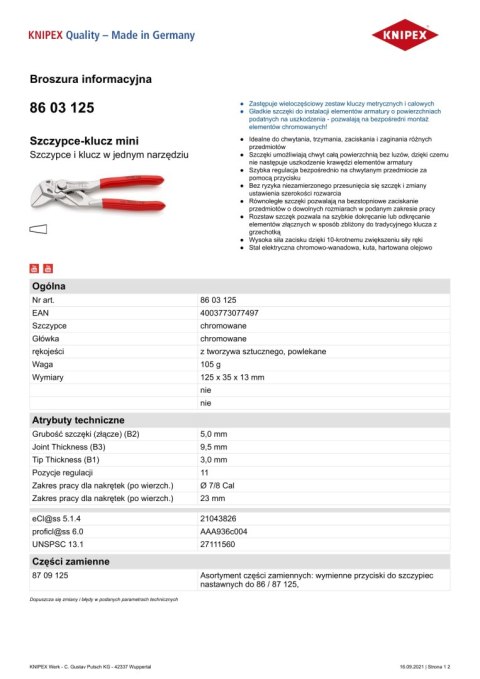 KNIPEX SZCZYPCE-KLUCZ MINI 125MM KNIPEX SZCZYPCE-KLUCZ MINI 125MM