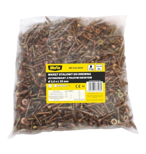 MC FIX WKRĘT DO DREWNA OCYNK ŻÓŁTY 3.0*35MM MC FIX WKRĘT DO DREWNA OCYNK ŻÓŁTY 3.0*35MM