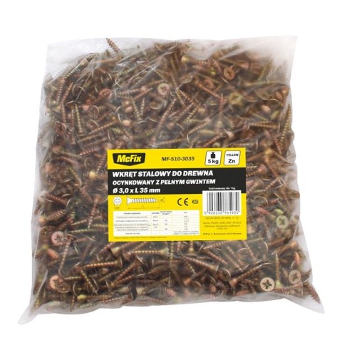 MC FIX WKRĘT DO DREWNA OCYNK ŻÓŁTY 3.5*20MM MC FIX WKRĘT DO DREWNA OCYNK ŻÓŁTY 3.5*20MM