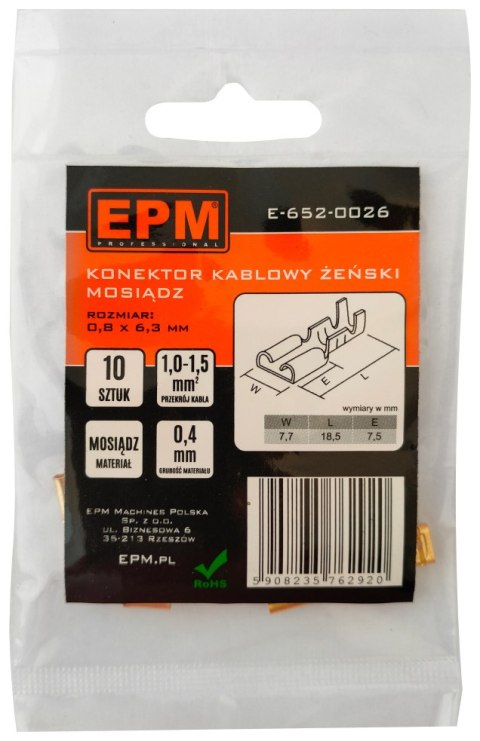 EPM KOŃCÓWKA NASUWKA 1-1.5MM 0.8-6.35 10 SZTUK EPM KOŃCÓWKA NASUWKA 1-1.5MM 0.8-6.35 10 SZTUK