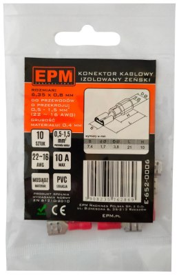 EPM KOŃCÓWKA NASUWKA IZOLOWANA 0.5-1.5MM 0.8-6.35 10 SZTUK