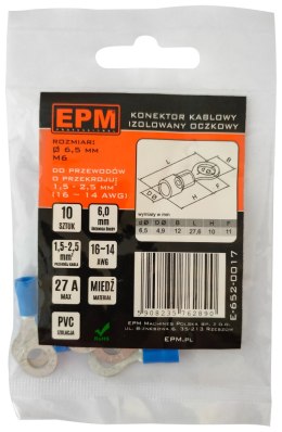 EPM KOŃCÓWKA OCZKOWA IZOLOWANA 1.5-2.5MM 2/6MM 10 SZTUK