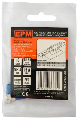 EPM KOŃCÓWKA WSUWANA IZOLOWANA 1.5-2.5MM 0.8-6.35 10 SZTUK