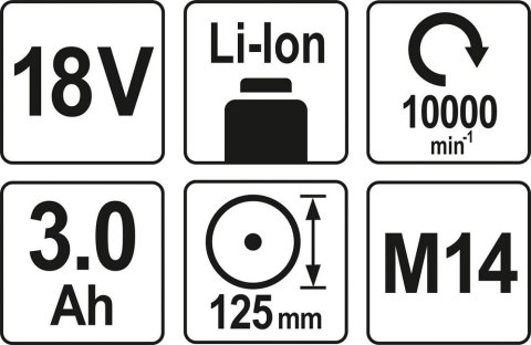 YATO SZLIFIERKA KĄTOWA 125MM 18V 2X3AH YATO SZLIFIERKA KĄTOWA 125MM 18V 2X3AH