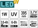 YATO ZESTAW LATARKA UV AKUMULATOROWA 1W + OKULARY