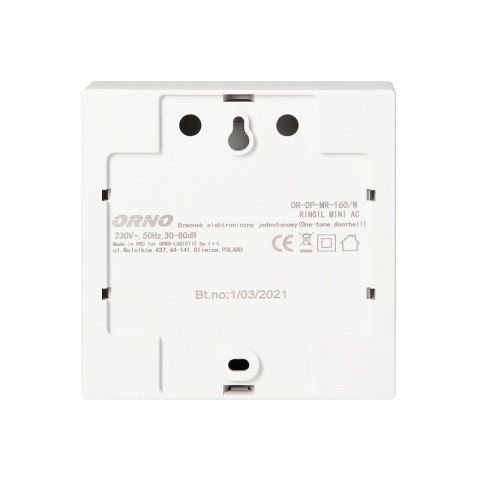 ORNO DZWONEK ELEKTRONICZNY JEDNOTONOWY 230V BIAŁY RINGIL MINI ORNO DZWONEK ELEKTRONICZNY JEDNOTONOWY 230V BIAŁY RINGIL MINI