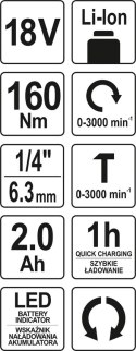 YATO ZAKRĘTARKA UDAROWA 18V 1X2AH