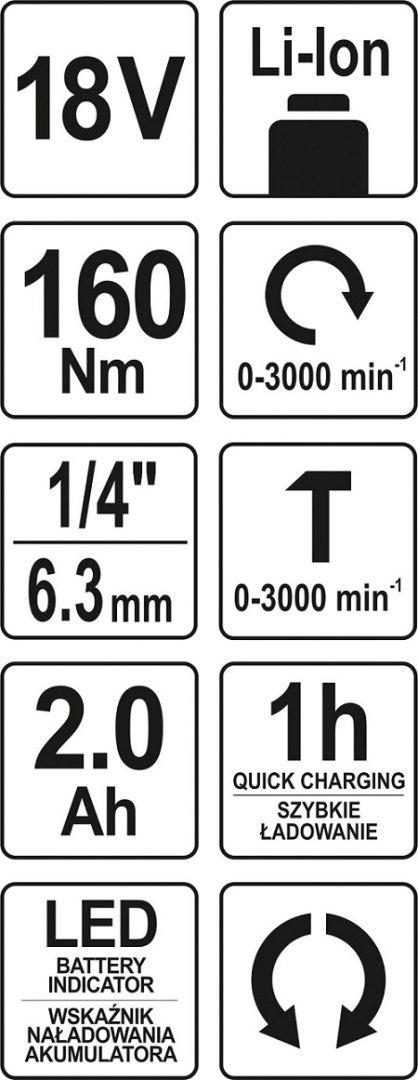 YATO ZAKRĘTARKA UDAROWA 18V 1X2AH YATO ZAKRĘTARKA UDAROWA 18V 1X2AH