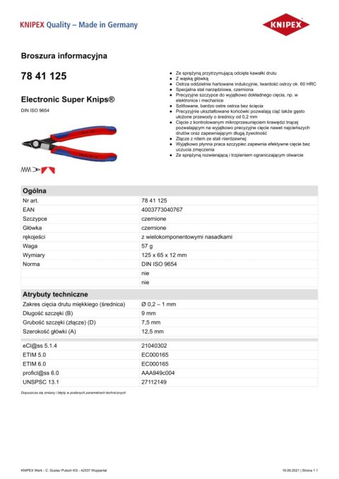 KNIPEX SZCZYPCE TNĄCE BOCZNE ZE SPRĘŻYNKĄ IZOLOWANE 125MM KNIPEX SZCZYPCE TNĄCE BOCZNE ZE SPRĘŻYNKĄ IZOLOWANE 125MM