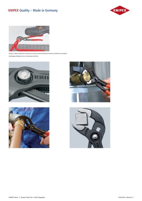 KNIPEX SZCZYPCE DO RUR COBRA 250MM KNIPEX SZCZYPCE DO RUR COBRA 250MM